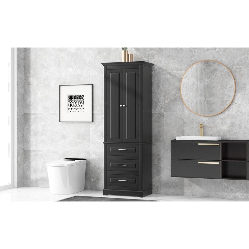Tall Storage Cabinet with 3 Drawers, Bathroom & Office Organizer with Adjustable Shelves