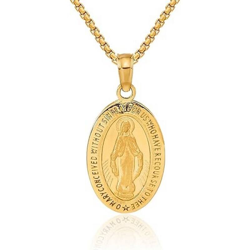 Curata 10K or 14k Yellow Gold 18" 24x12mm Miraculous Medal Reversible Necklace