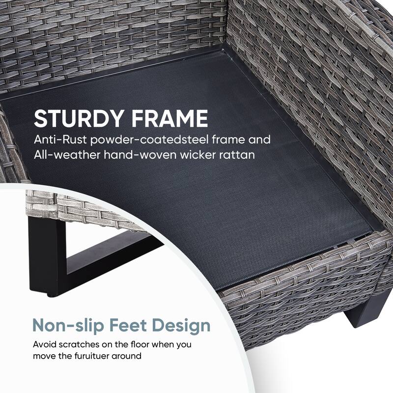 4 Patio Chairs with Sofa and Fire Pit Table