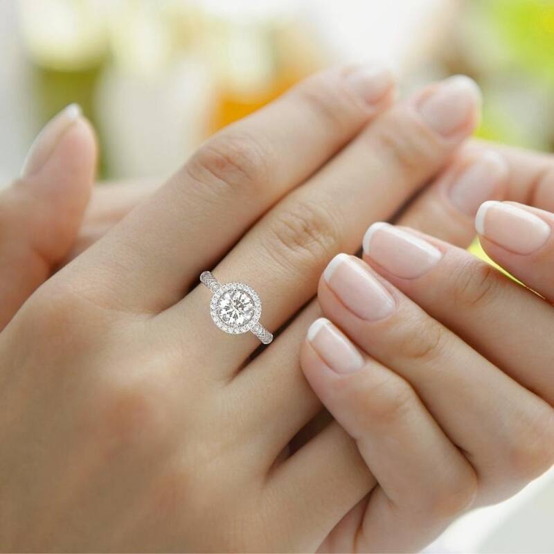.86Ct Pave Diamond Halo Engagement Ring Lab Grown White, Yellow, or Rose Gold
