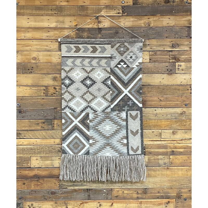 Loominaire Rustic Kilim Wallhanging "Sierra" Hand Woven of Wool & Cotton For Living Room Bed Room Family Room Walls