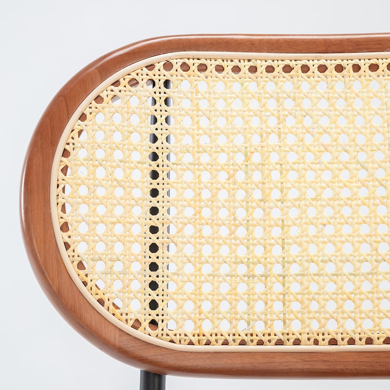 24 in. Rattan Counter Height Bar Stools with Faux Leather Seat (set of 2)