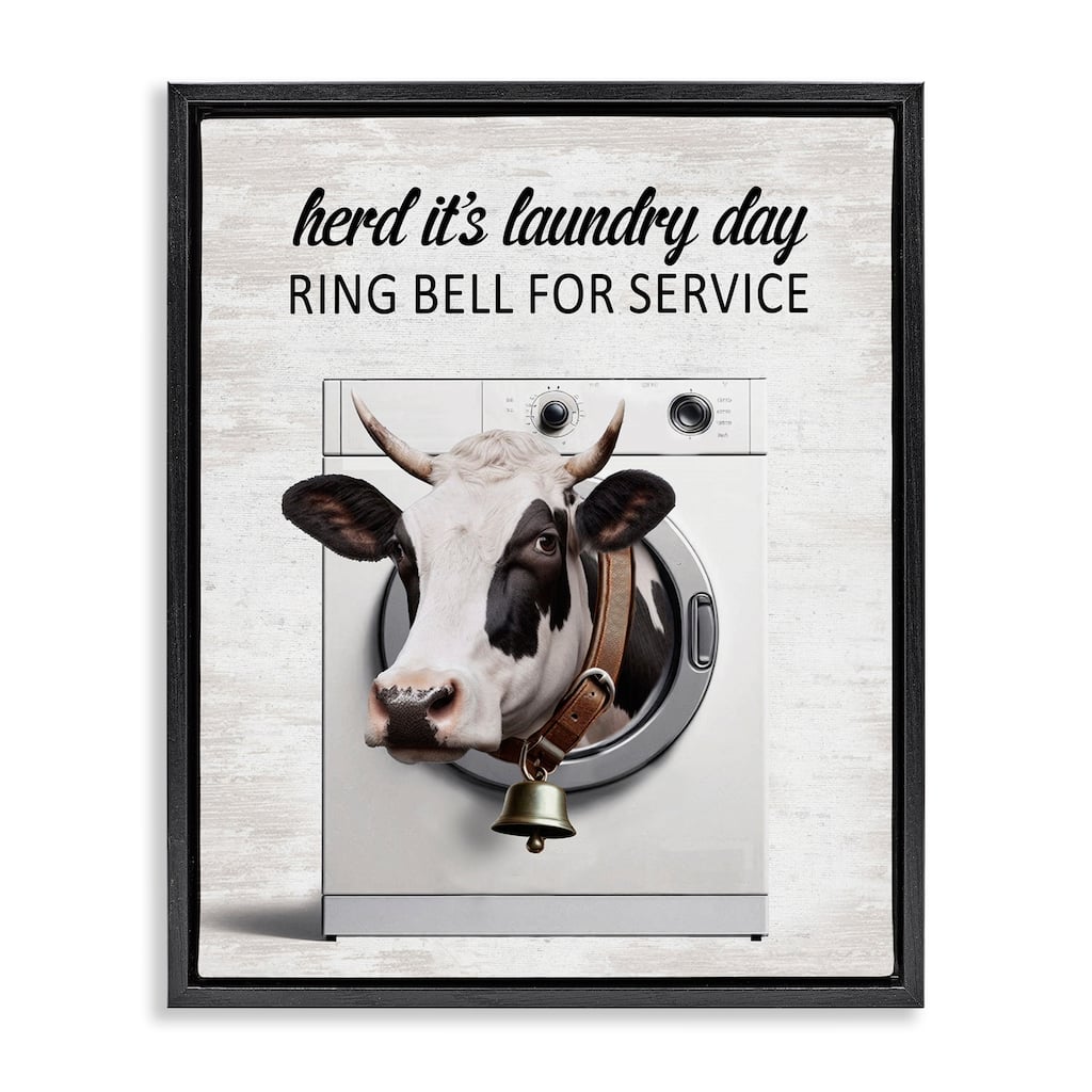 Stupell Ring Bell Laundry Service Cow Framed Floater Canvas Wall Art Design By Lettered and Lined