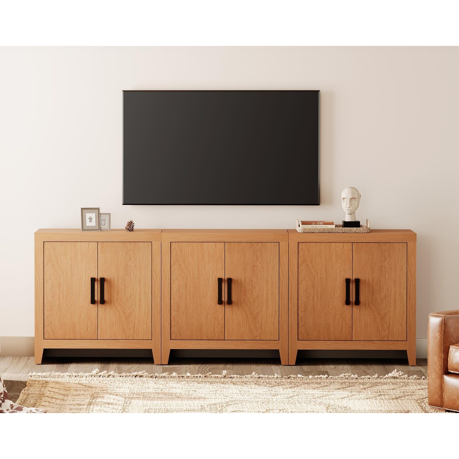 WAMPAT Modern Farmhouse Entertainment Center with Storage Door & Adjustable Shelf