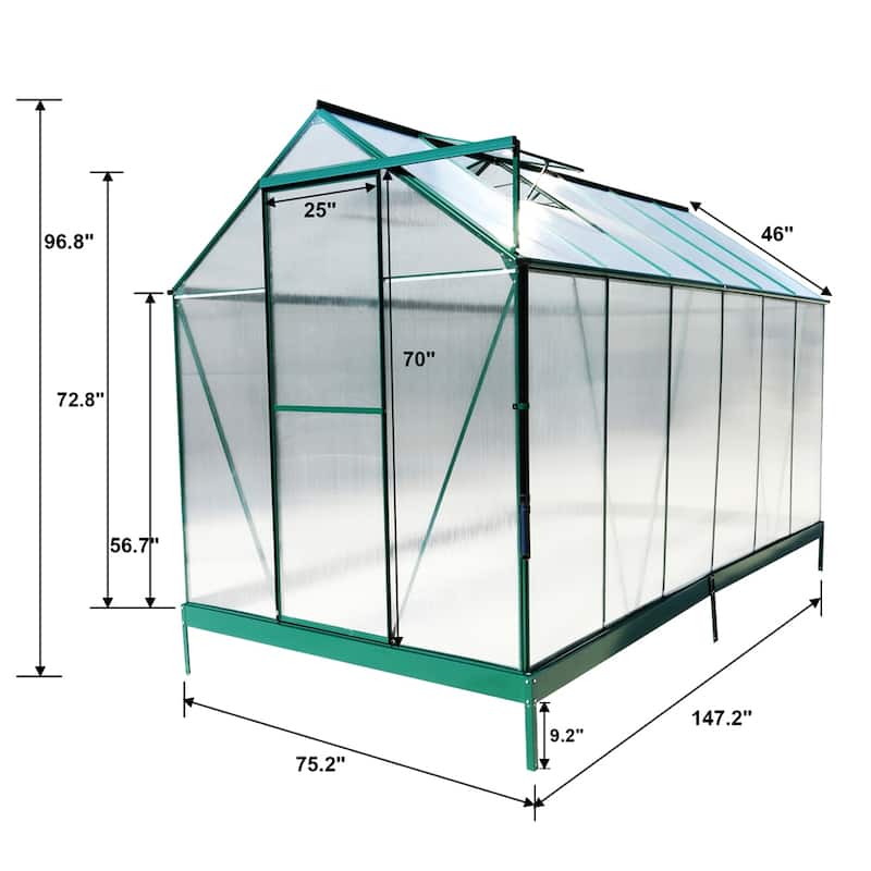 Heavy Duty Aluminum Outdoor Polycarbonate Greenhouse with Rain Gutter