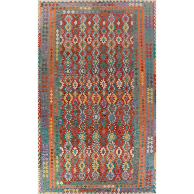 Geometric Kilim Oriental Large Rug Hand-Woven Bedroom Wool Carpet - 10'3"x 16'2"