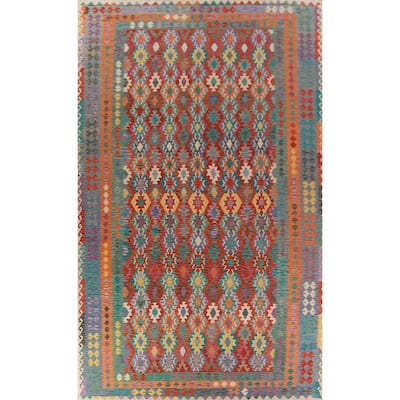 Geometric Kilim Oriental Large Rug Hand-Woven Bedroom Wool Carpet - 10'3"x 16'2"