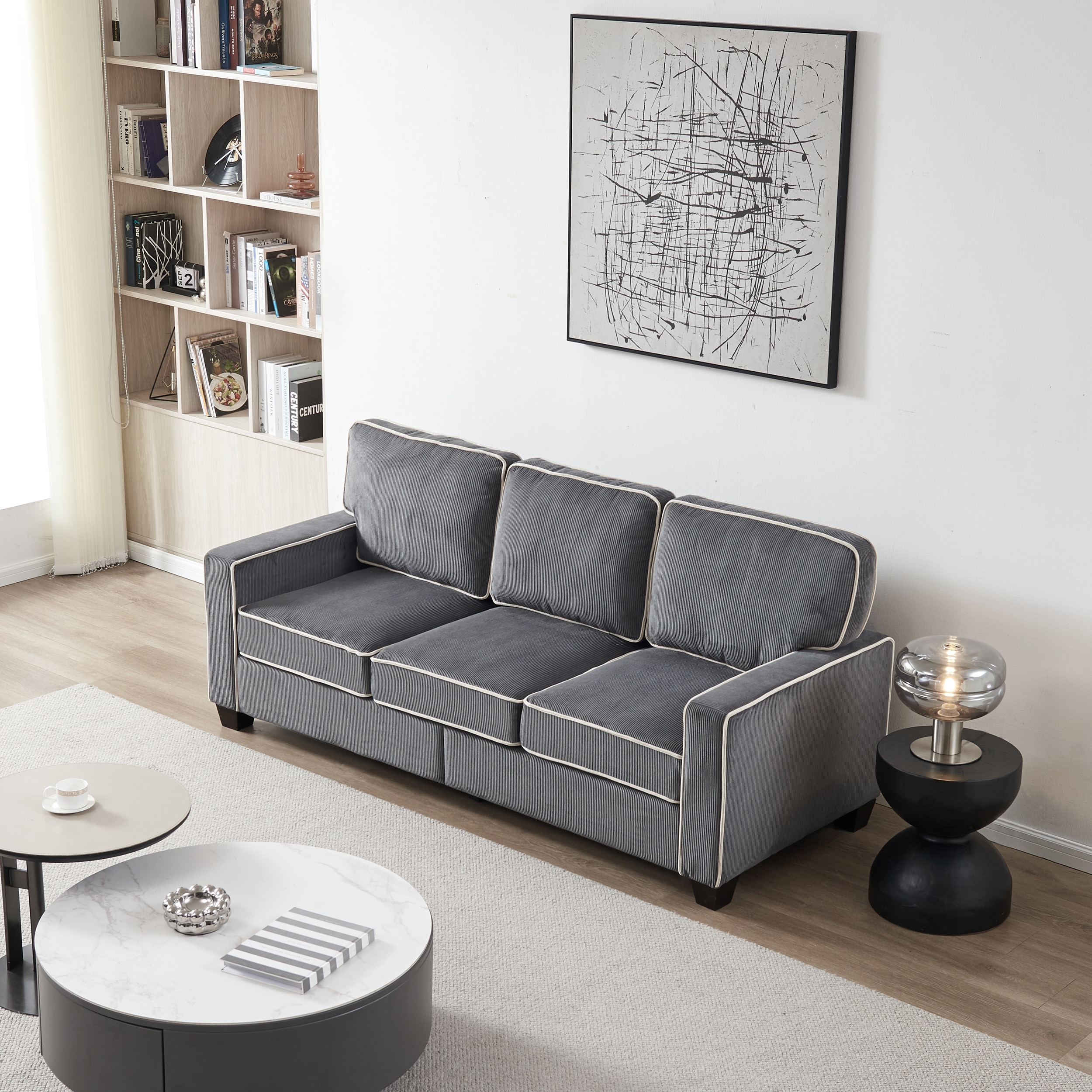 Corduroy Recliner Dark Grey Streamline Sofa Deep Seat Lounge