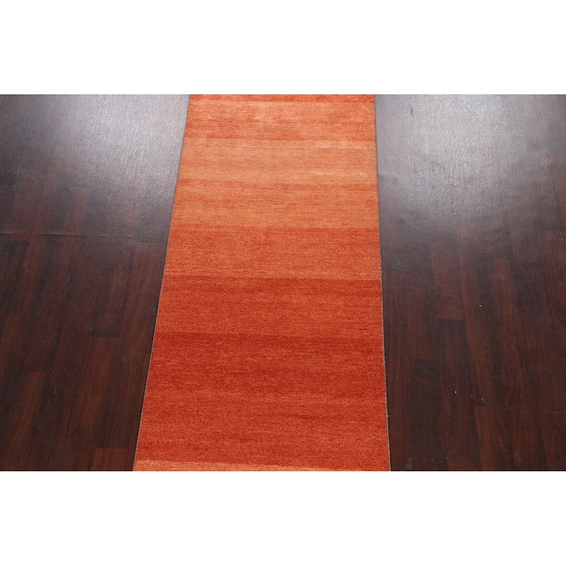 Modern Striped Oriental Gabbeh Kashkoli Runner Rug Wool Handmade - 3'2" x 15'7"