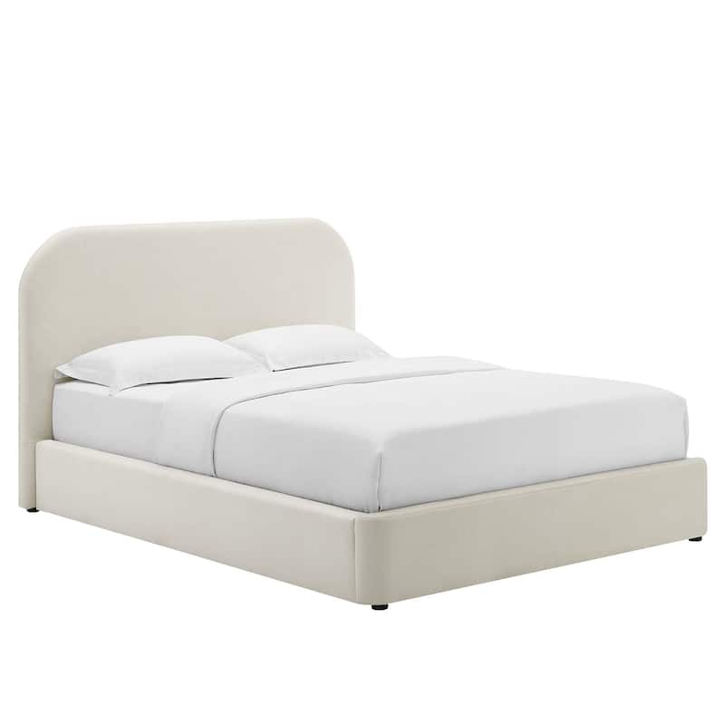 Keynote Performance Velvet Curved Full Platform Bed - Full - Alabaster