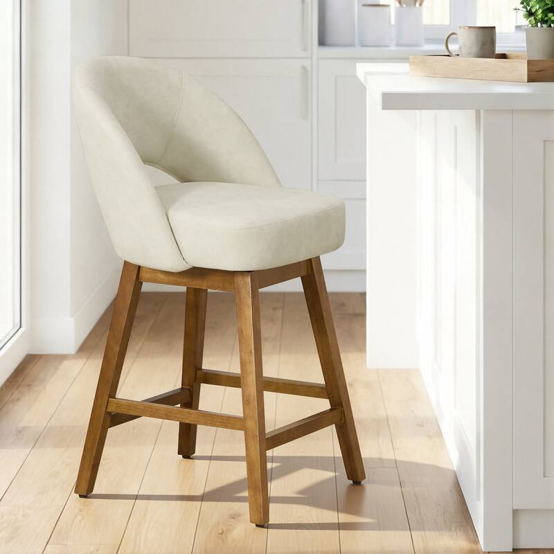 Upholstered Swivel Counter Height Bar Stools with Cutout Back and Solid Wood Frame - 38.2"H x 22.1"W x 23.6"D