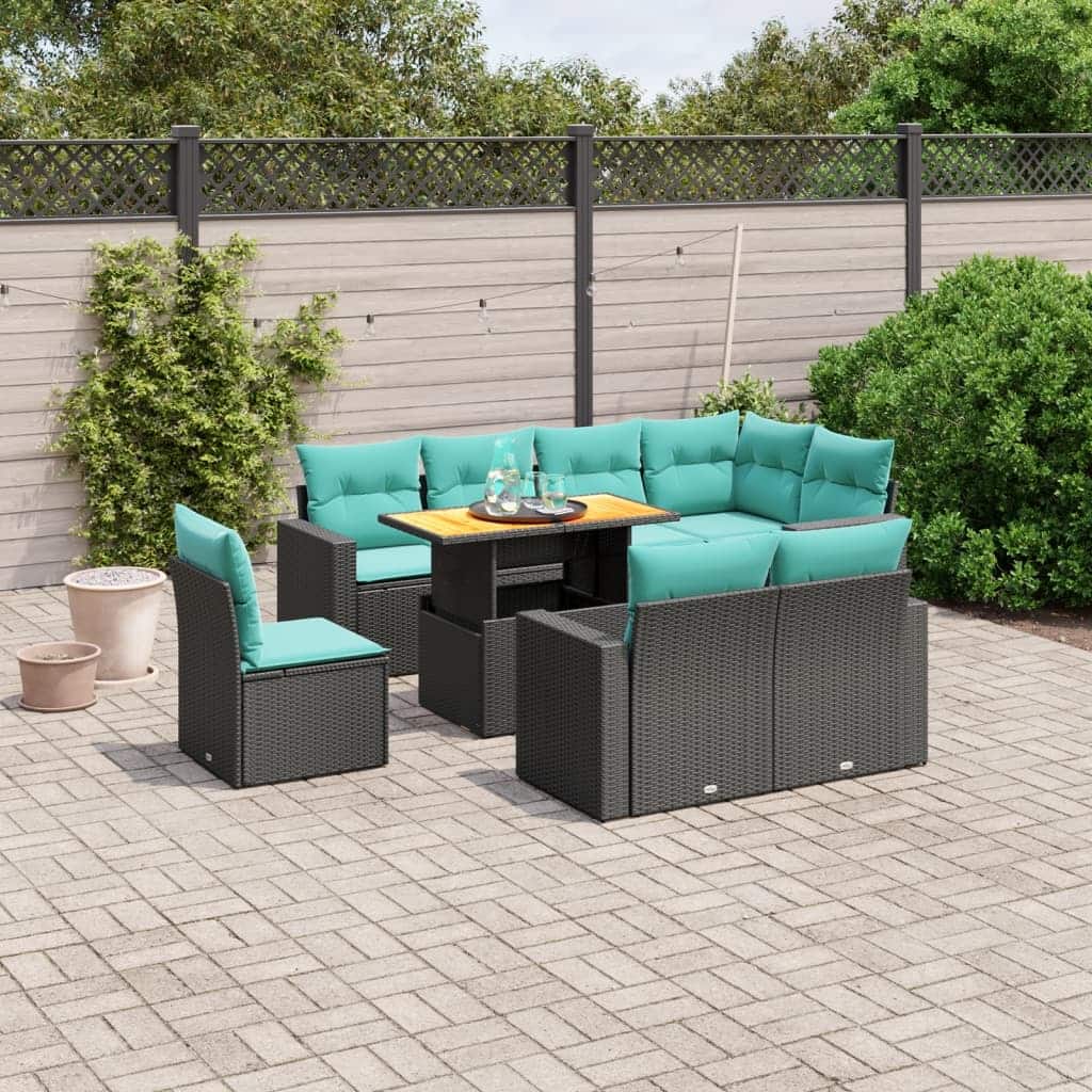 vidaXL Patio Sofa Set with Cushions Outdoor Furniture 9 Piece Poly Rattan - 24.4 x 24.4 x 27.2