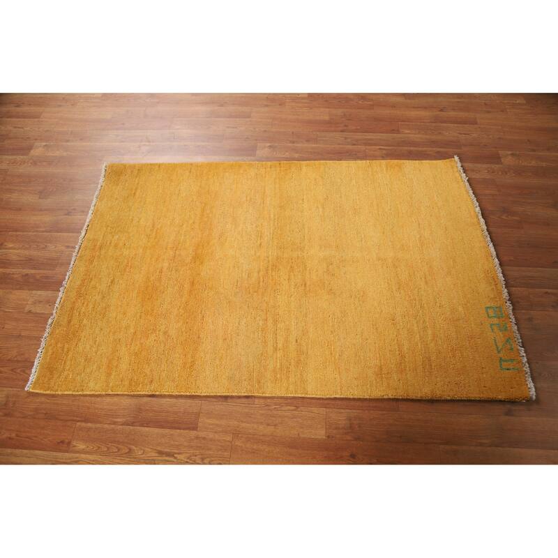 Yellow Modern Gabbeh Oriental Rug Handmade Wool Carpet - 3'2" x 4'8"