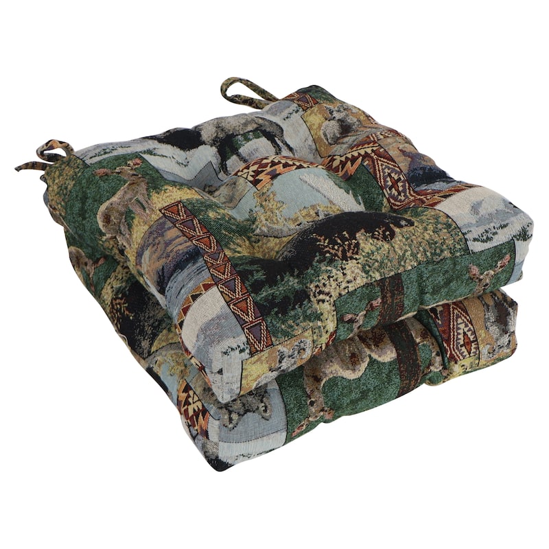 16-inch Square Woven Tapestry Tufted Chair Cushions (Set of 2 or 4) - 16 x 16 - Wild North - Set of 2