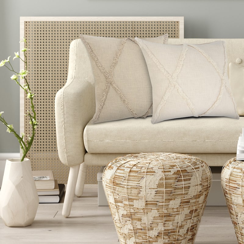 Solid Decorative Diamond Tufted Cotton Throw Pillow