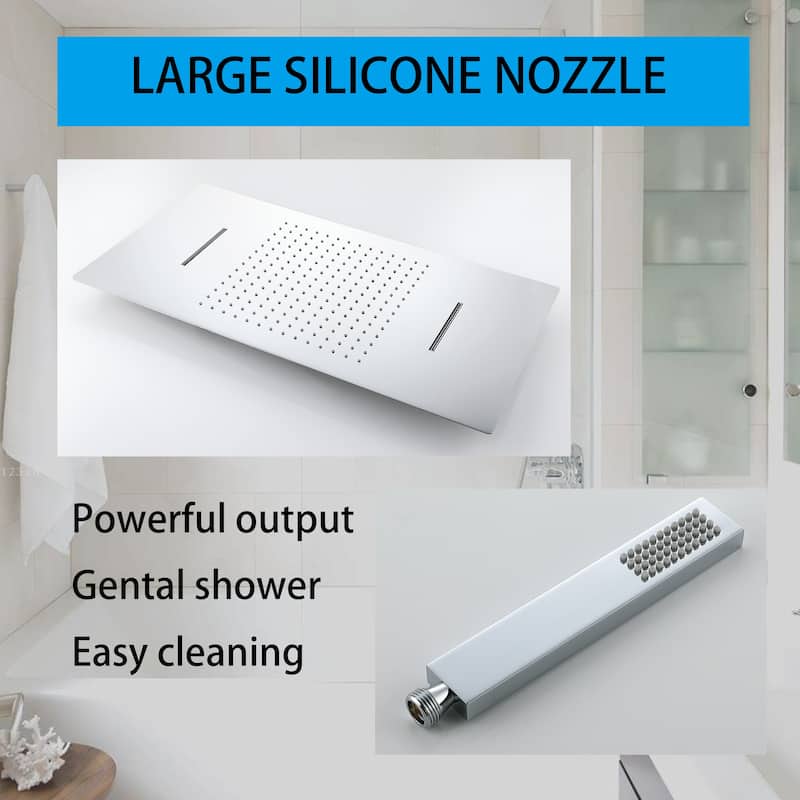 NSF Certified Square Rainfall & Waterfall Showerhead with High pressure Handheld, 4 Massage Jets, Thermostatic Cartridge