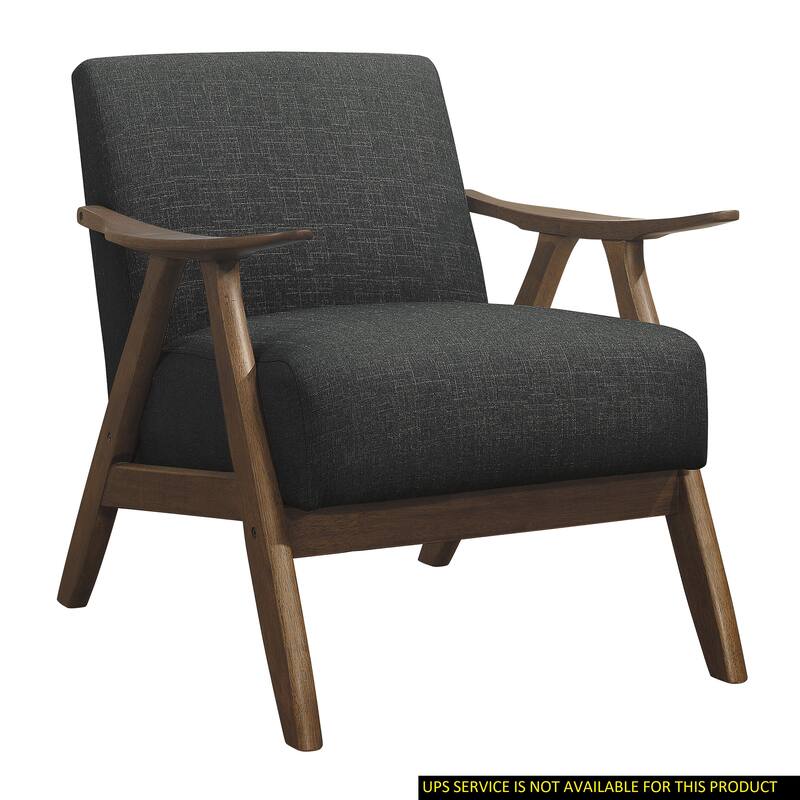 Modern Dark Gray Fabric Upholstered 1pc Accent Chair Cushion Back and Seat Walnut Finish Solid Rubber Wood Furniture - Dark Gray