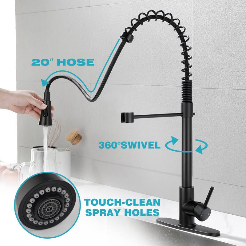 Modern Single Handle Pull-Down Kitchen Faucet with Deck Plate, 2-Function Sprayer