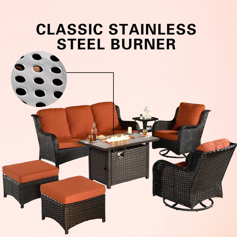 OVIOS 7-piece Patio Swivel Chair Set with 42" Fire Table