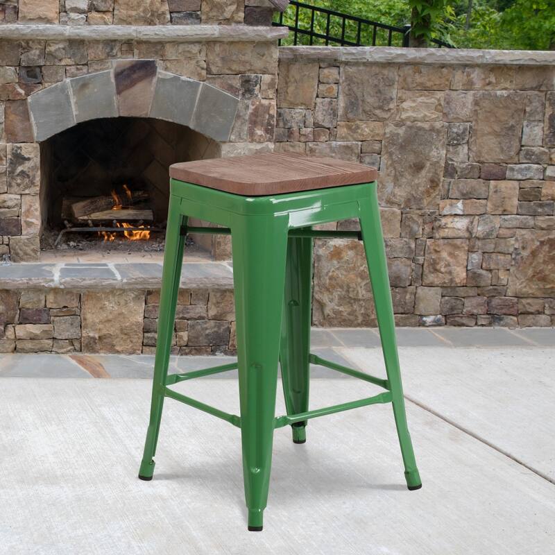 Indoor/Outdoor Backless Counter Stool with Poly Resin Seat