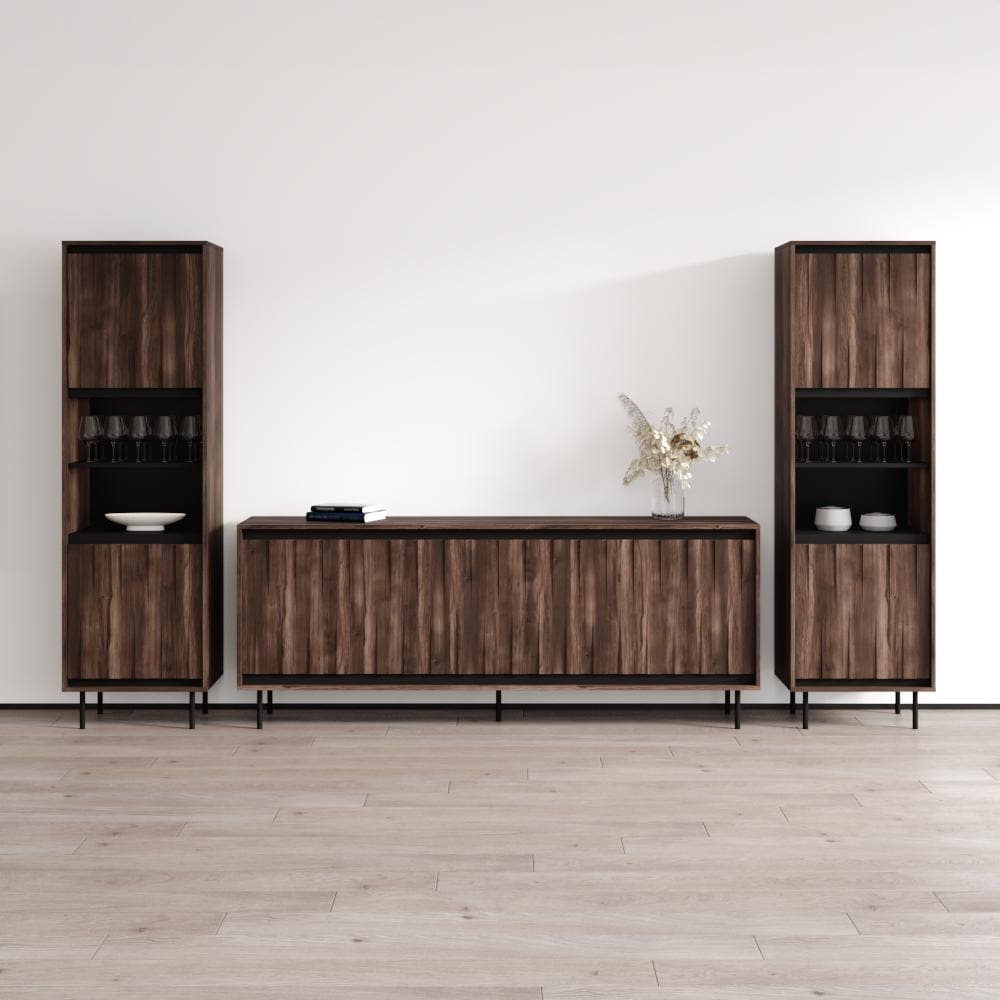 Meble Furniture Swing 190 116" Ent Center with Sideboard and Bookcases - European Wall Unit for up to 80" TVs