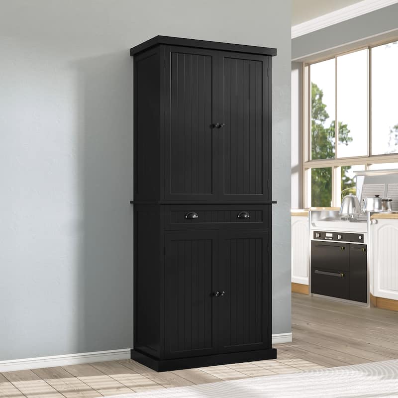 72" Kitchen Pantry with Large Drawer - Black
