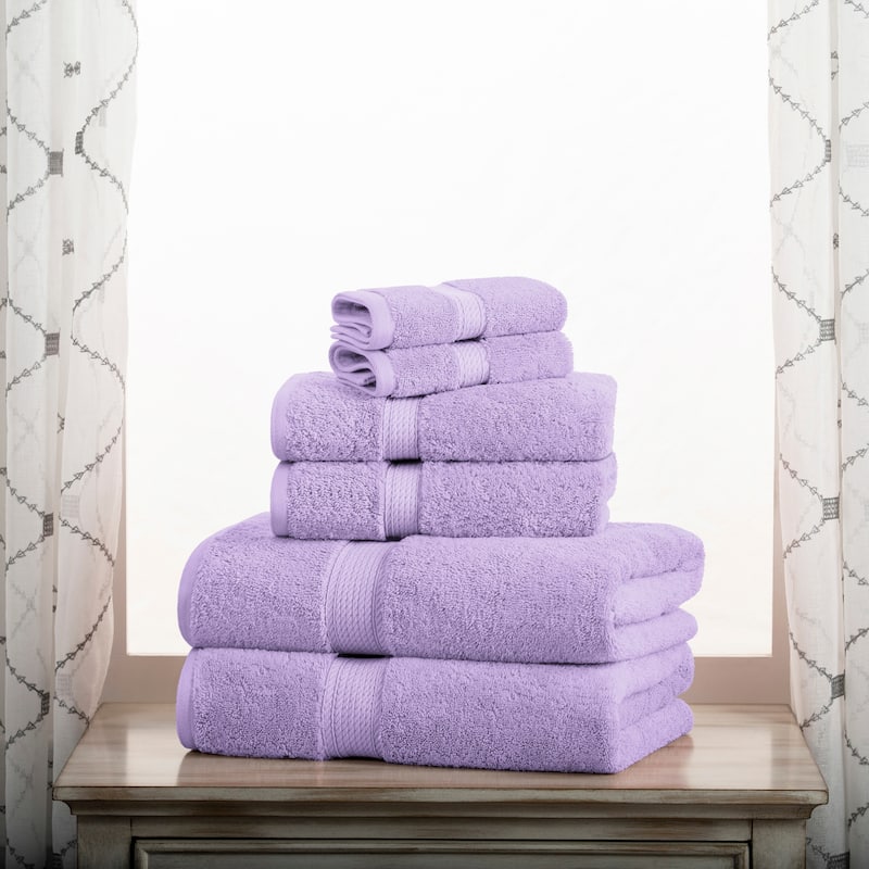 Superior Egyptian Cotton Pile Heavyweight Solid Plush Towel Set - 10-Piece Set - Purple