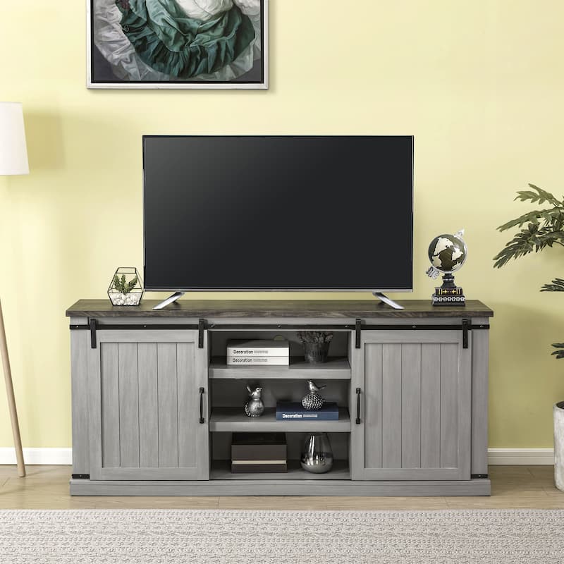 68 inch Rustic Barn Door TV Stand for TVs up to 75 Inches - Grey