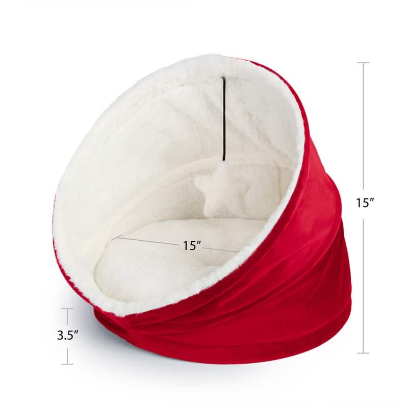Cozy Cat House Velvet With Sherpa + Dangling Ball - 16"16"