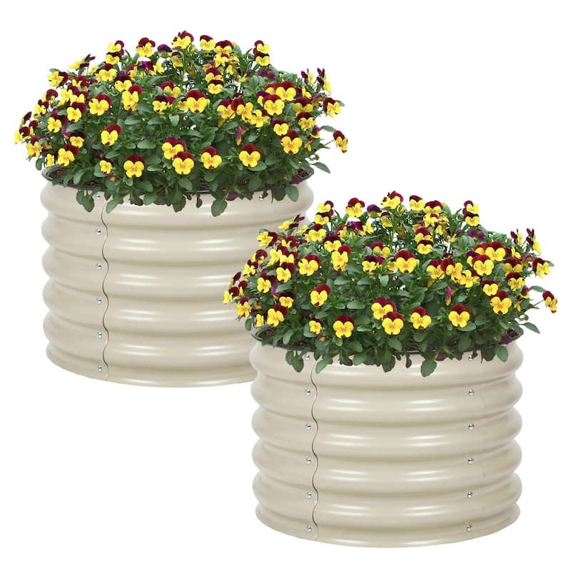 Aoodor 16.7'' Tall Aluzinc Metal Raised Garden Bed 24'' Round - Outdoor Garden Planter Box for Vegetable, Flower, Herb