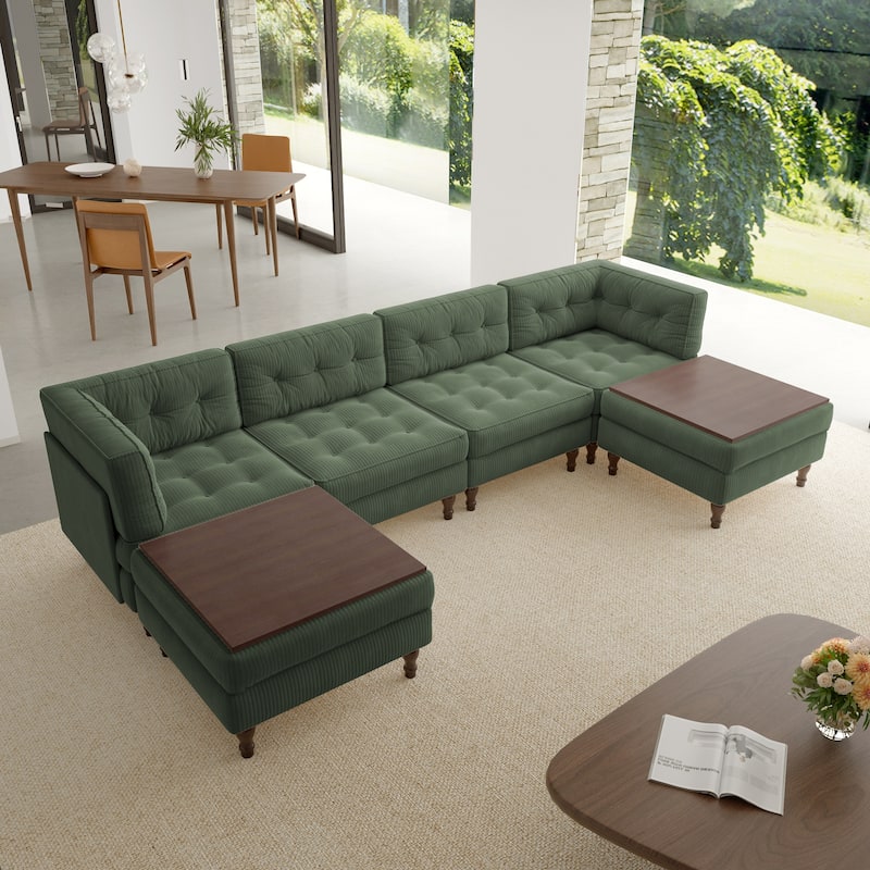 Oversized Modular Sectional Corduroy Fabric Tufted Sofa