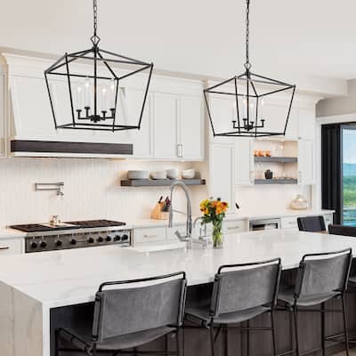 Modern 4-Light Lantern Chandelier Kitchen Island Lights for Dining Room - L17.5"*W17.5"*H20"