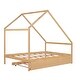 preview thumbnail 20 of 25, Full Size Wooden House Bed With Trundle and Roof for Kids, Boys and Girls