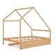 preview thumbnail 6 of 11, Natural Full Size Wooden House Bed With Trundle and Roof for Kids, Boys and Girls
