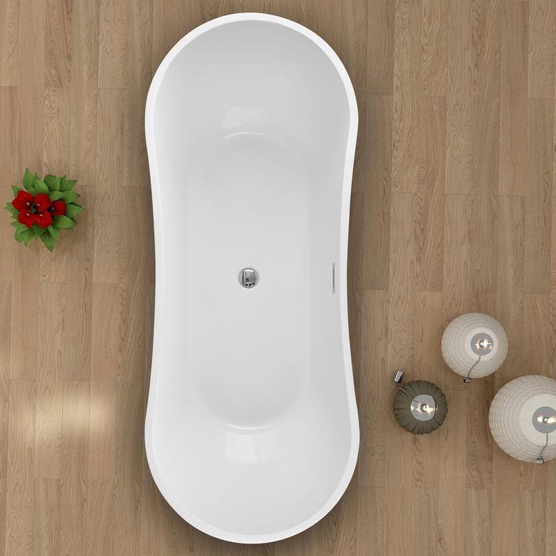 Vanity Art 71-Inch Freestanding Acrylic Bathtub Stand Alone Soaking Tub with Polished Chrome Slotted Overflow & Pop-up Drain