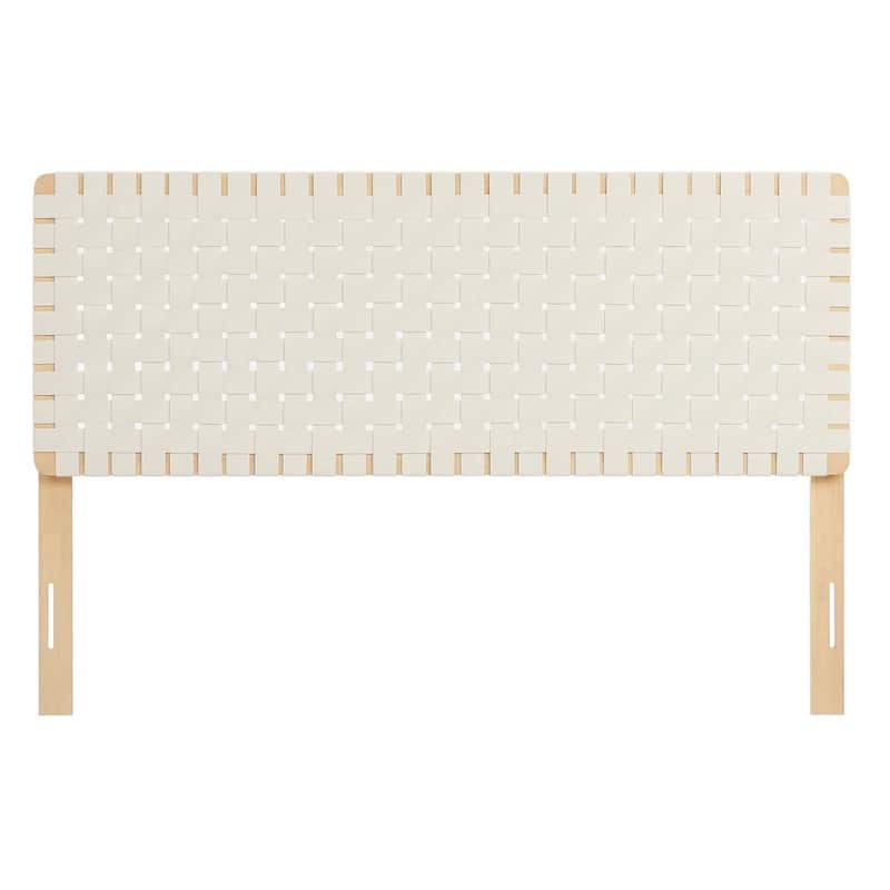 Ditmas Solid Wooden Off-White Leather Basket Weaved Queen Size Headboard