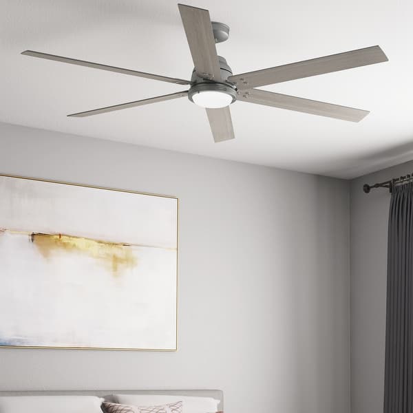 slide 2 of 19, Hunter Wi-Fi Gravity Windmill Ceiling Fan w/LED Light Kit and Handheld Remote - Rustic, Transitional - SMART FAN! ENERGY STAR! 72" - Matte Silver