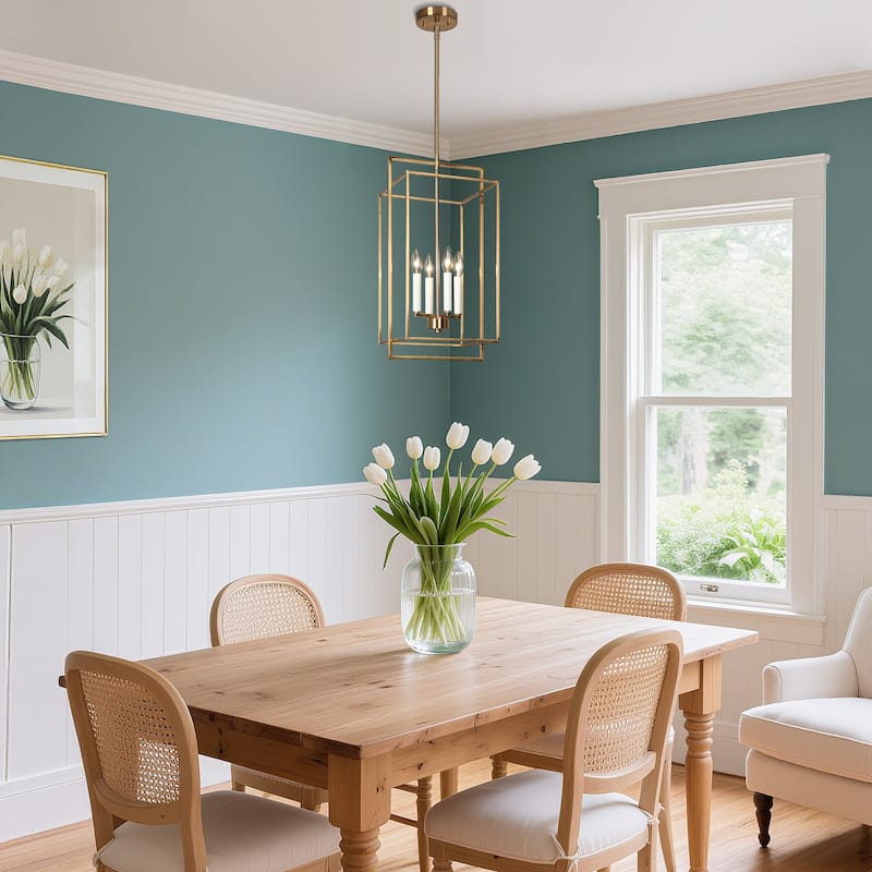 Dilley Modern Farmhouse 4-Light Lantern Chandelier Gold Island Pendant for Kitchen Island