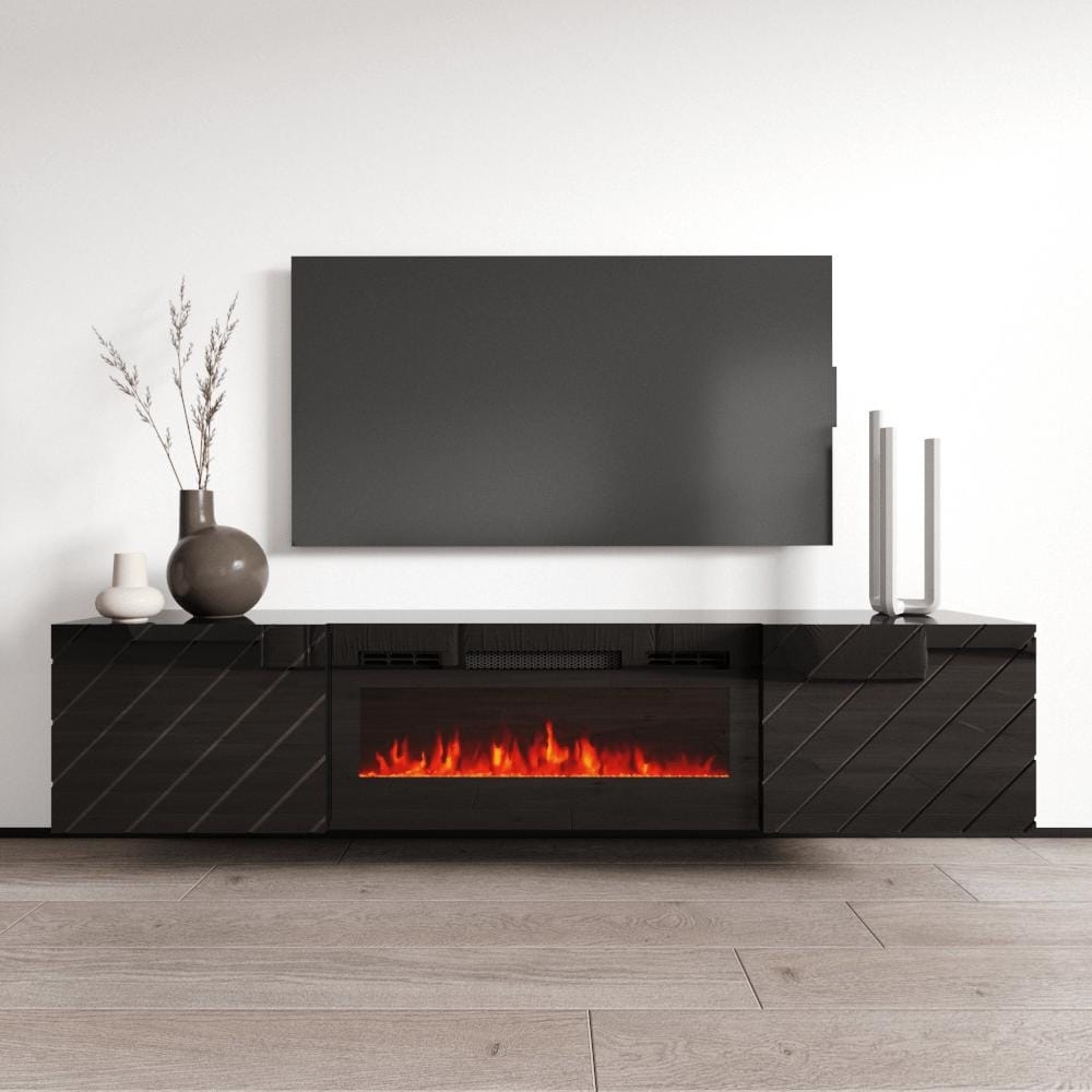 Meble Furniture Luxe EF Wall Mounted Electric Fireplace Modern 72" TV Stand with 31.5" Insert, 3 Flame Colors for up to 80" TVs