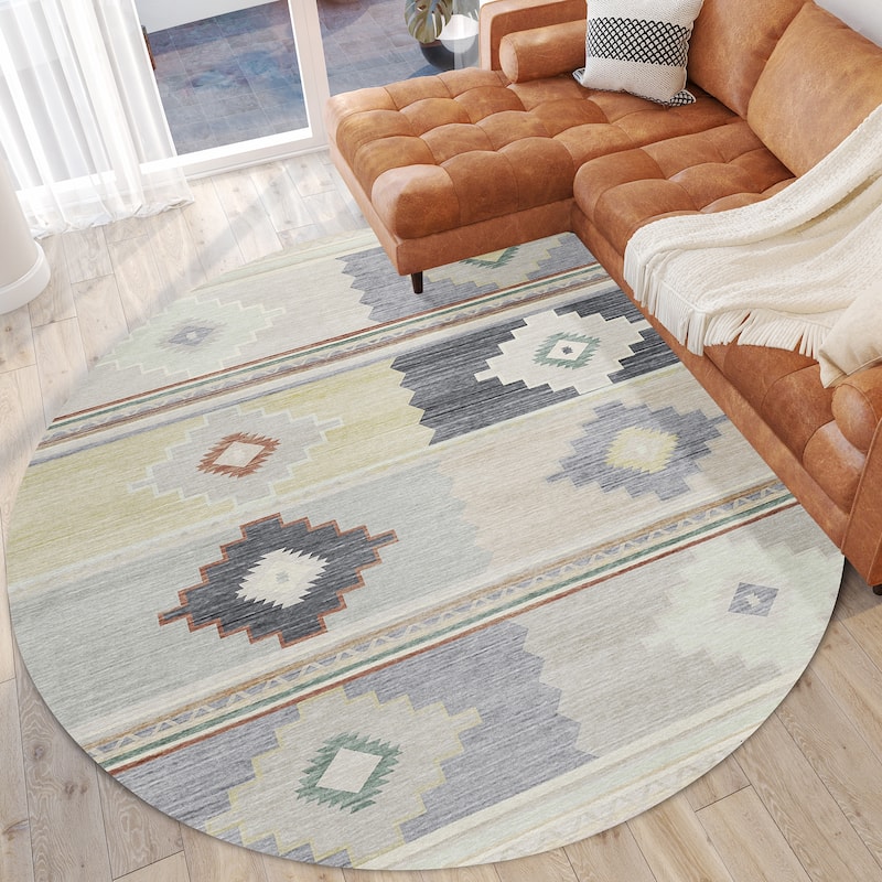 Indoor/ Outdoor Sonora Boho Medallions Washable Rug - 8' x 8' - Gray