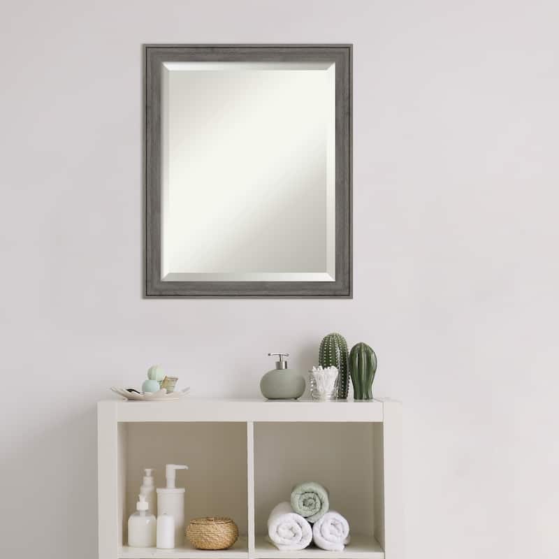 Beveled Wood Bathroom Wall Mirror - Regis Barnwood Grey Narrow Frame - Regis Barnwood Grey Narrow