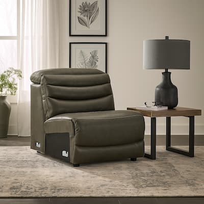 Winona Modular Armless Accent Chair, Tufted Dark Gray Faux Leather