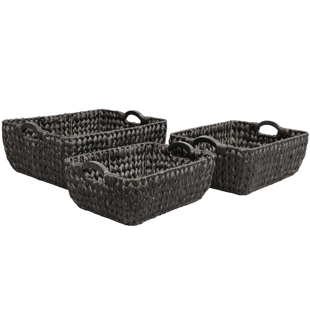 Astor Handwoven Water Hyacinth Nesting Storage Baskets, Wood Handles (Set of 3)