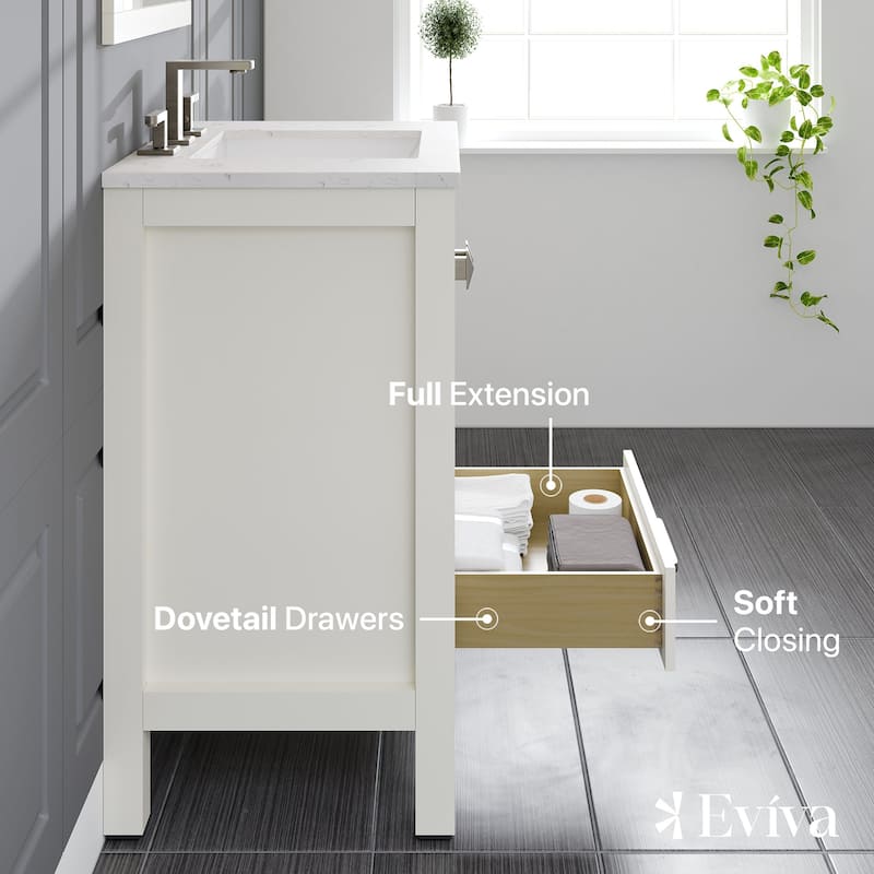 Eviva Aberdeen 24"W Bath Vanity with Carrara Quartz Top