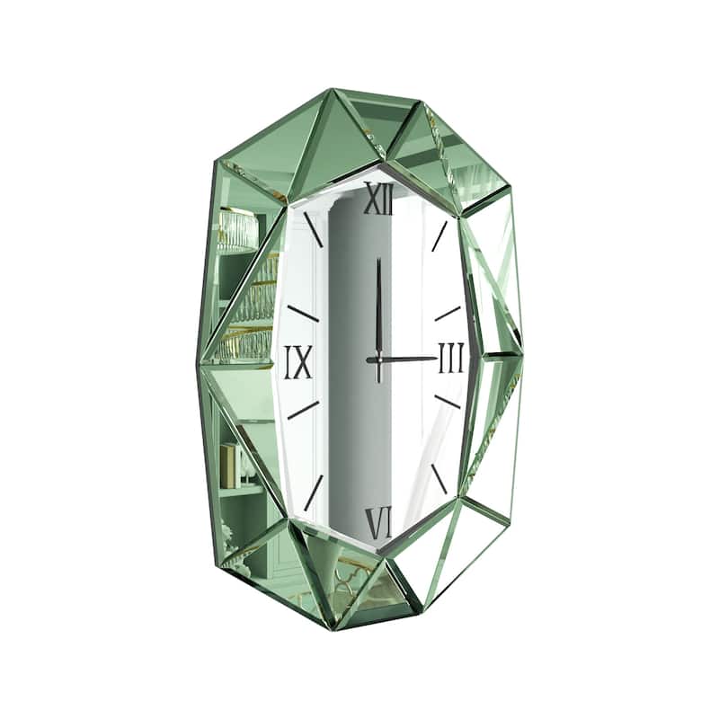 Mirrored Wall Clock Decorative Vanity Mirror Beveled Frame Edge - 29"x40"