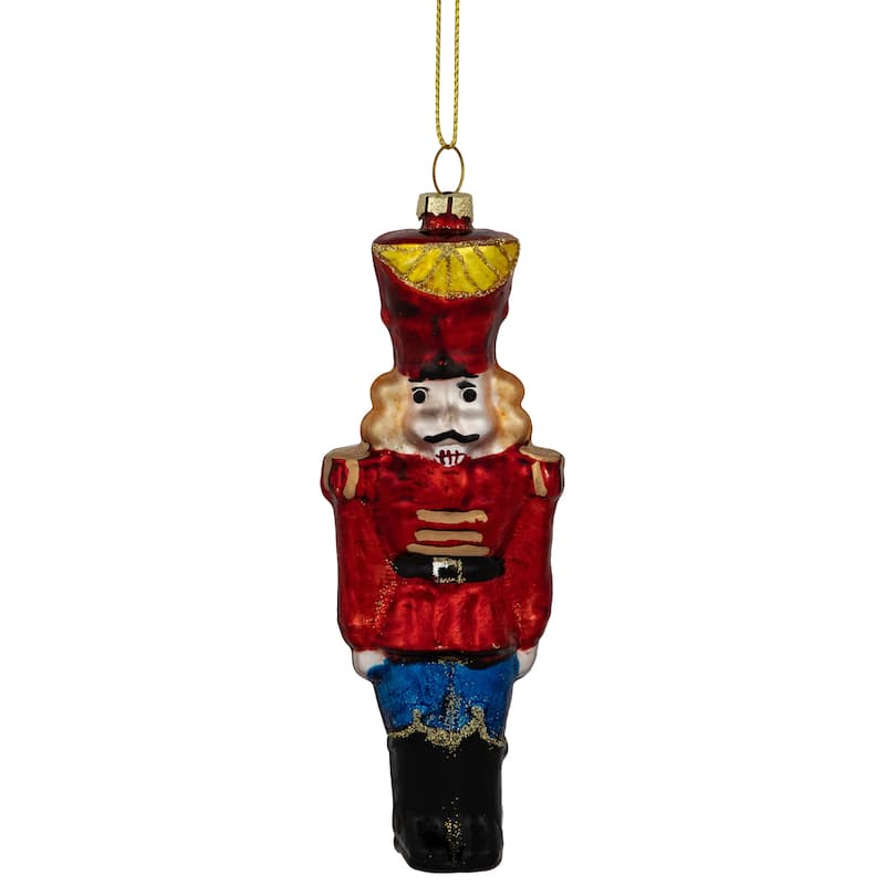 5.5" Shiny Red Nutcracker Soldier Hanging Glass Christmas Ornament