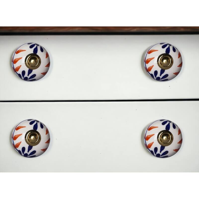 HomeRoots Set of Eight Blue And White Ceramic And Metal Drawer Pull Knobs - 1.5' X '1.5' X '1.5 - White/Blue - 1.5' X '1.5' X '1.5