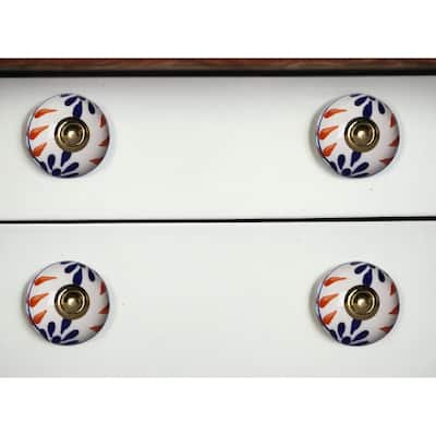 HomeRoots Set of Eight Blue And White Ceramic And Metal Drawer Pull Knobs - 1.5' X '1.5' X '1.5