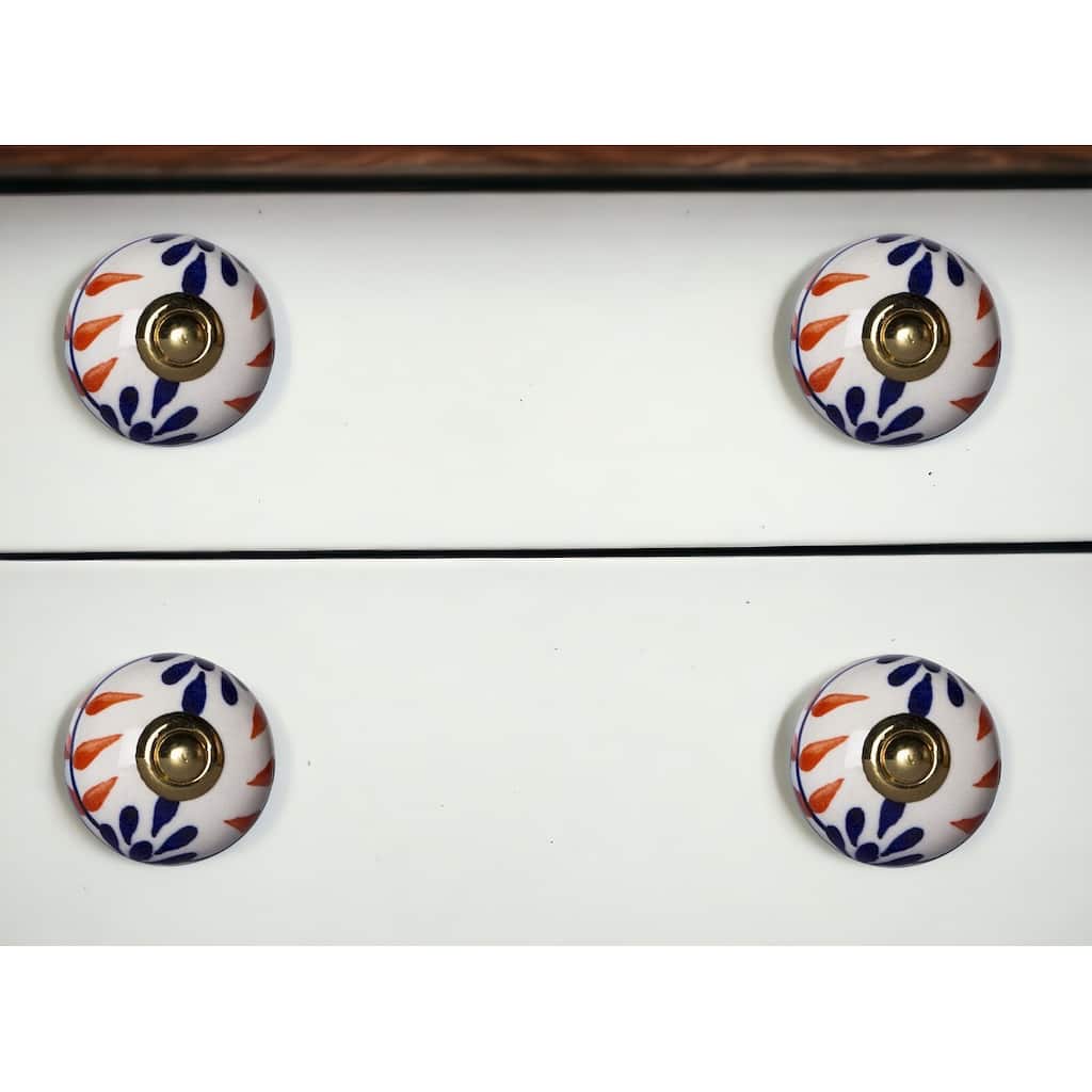 HomeRoots Set of Eight Blue And White Ceramic And Metal Drawer Pull Knobs - 1.5' X '1.5' X '1.5