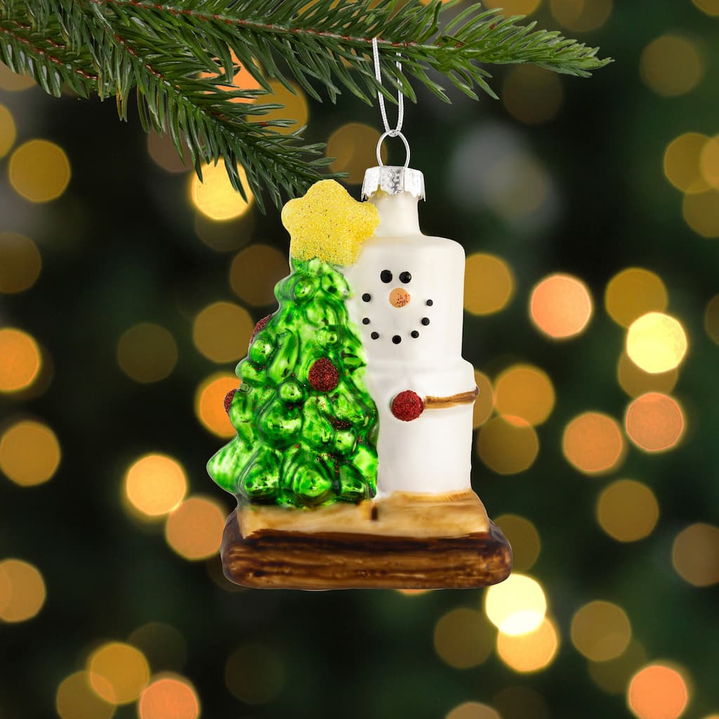 Smore with Tree Glass Christmas Ornament - 3.25"